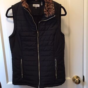 Calvin Klein puffer vest with faux leopard trim